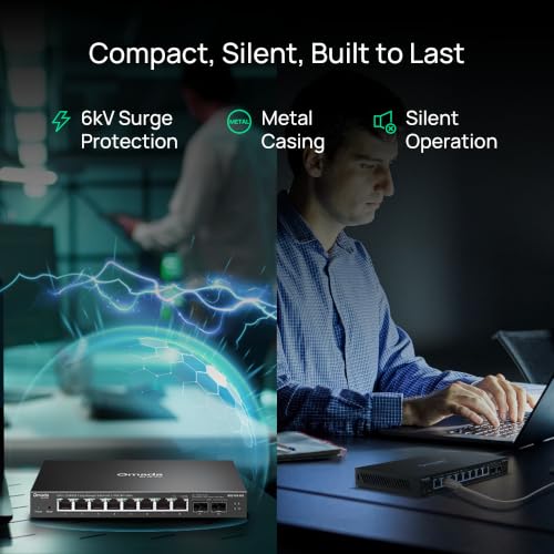 Image of TP-Link Omada 8 Port 2.5G Switch, Easy Managed, 2*10G SFP+, VLAN, Auto Loop Prevention, IGMP Snooping, Fanless, Durable Metal w / Shielded Ports (ES210X-M2)