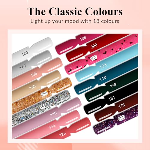 VANREESA 34 PCS Gel Nail Polish Set with Lamp Starter Kit, 18 Colours Gel Nail Kit Classic Popular Pink Red Glitter Soak Off Gels Polish Set with Manicure Tools Nails Salon Set Gifts for Women - Image 3