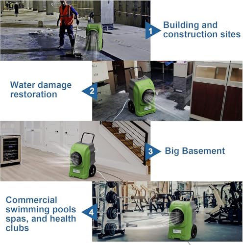 Image of ALORAIR 270 PPD LGR Commercial Dehumidifier with Pump & Drain Hose, Portable Industrial Dehumidifiers with Wheels for Water Damage Restore, Basement, Garage, 6 Years Warranty (Green)