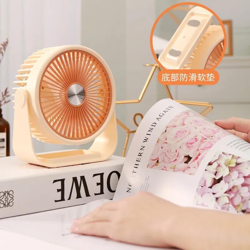 Image of Desidiya USB Rechargeable Mini Desk Fan, Portable Quiet Table Fan, Beige | USB rechargeable mini desk fan with quiet airflow, adjustable tilt and portable design for home, office & travel.