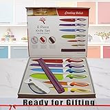 Colorful Kitchen Knife Set Sharp Cooking Cutting Knives by Ledish - Professional Colored Chef, Bread, Slicer, Santoku, Utility, Paring Knifes Sets - with Magnetic Strip, Sharpener, Brush, in Case.