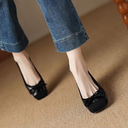 Alyaafifa Comfortable Low Heel Wedge Pumps for Women 2 Inches Closed Square Toe Mary Janes Suede Leather Dress Shoes Party Event Wedding Prom Office Working3