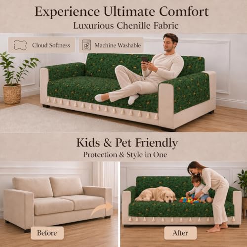 Image of STITCHNEST 'Eden Weaves Collection Series' 3 Seater Sofa Cover - Full Coverage| Elegant Woven Fabric, Decorative Tassels, Washable & Durable for Modern Living