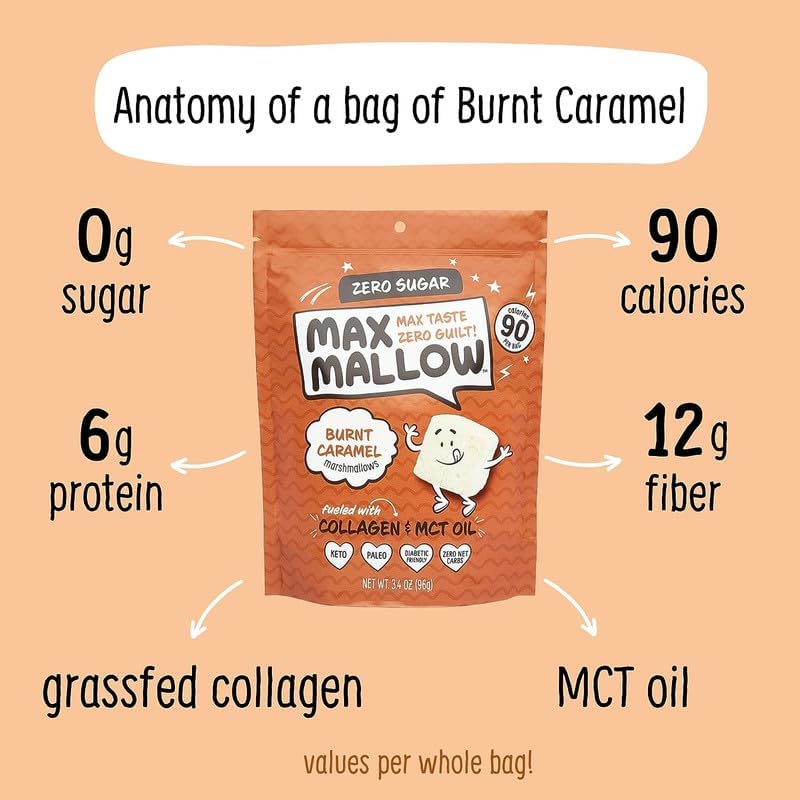 Miniatura 3 de Know Brainer Max Mallow Burnt Caramel  Malvaviscos sin culpa y sin azúcar - Bajo en carbohidratos, cero grasa, sin gluten y cetogénico  Malvavisco