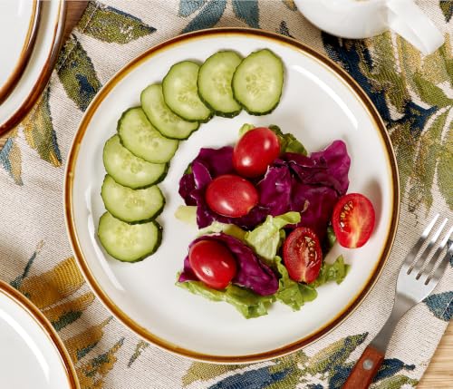 Image of ONEMORE Ceramic Plates Set of 6, 8.5 inch Small Dinner Plates for Appetizer, Salad and Dessert. Oven, Microwave and Dishwasher Safe Plate. Rustic Kitchen Porcelain Dish - Cream White