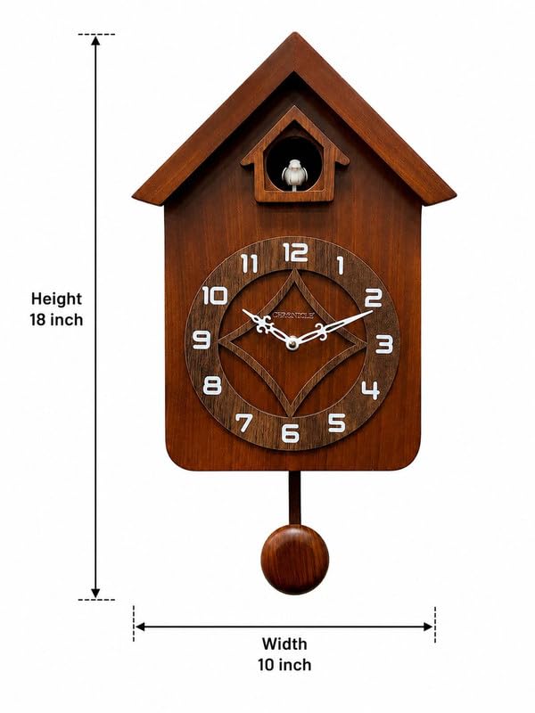 Image of CHRONIKLE Modern Stylish Non Ticking Silent Analog Hut Shape Wooden Cuckoo Wall Clock for Home, Living Room, Bedroom and Kitchen Brown (18 x 10 Inch : Weight - 2350 Grm)