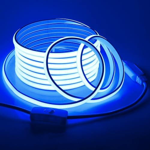 Samsion Blue COB LED Strip Lights 120V 16.4FT Led Rope Lights Outdoor Waterproof with Switch Plug in 288Leds/M High Density AC110V-120V LED Tape Lights for Bedroom Backyards Holiday Decor 5M