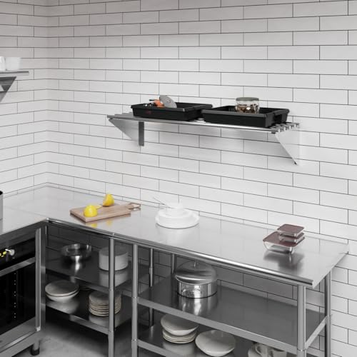 Image of AmGood 14 in. x 48 in. NSF Stainless Steel Tubular Wall Shelf | Heavy-Duty Metal Shelving for Appliances & Equipment | Ideal for Kitchen, Restaurant, Garage, Laundry, Utility Room