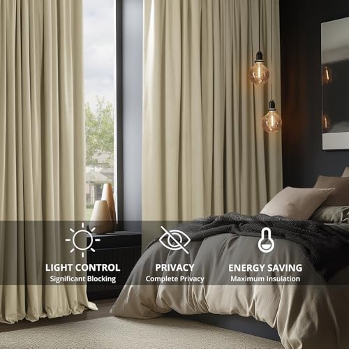 HPD Half Price Drapes Signature Velvet Thermal Blackout Curtains for Living Room 96 Inch Long (1 Panel) Rod Pocket Insulated Blackout Curtains for Bedroom Window Curtains, 50W x 96L, Neutral Ground