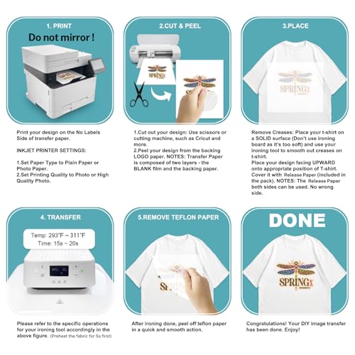 Image of Printable Heat Transfer Paper, 8.5 inchx11 inch 50pcs Iron on Light Fabric