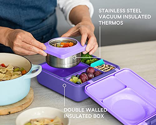 Omie Omiebox Insulated Bento Lunch Box With Leak Proof Thermos Food Jar-3 Compartments, Two Temperature Zones, One Size, (Purple Plum) #TOP6