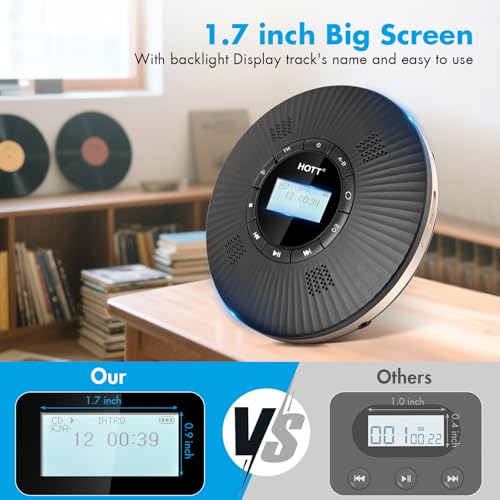 Image of HOTT Portable CD Player Built-in 4 Speakers Bluetooth 5.3 Anti Skip CD Player,FM Transmitter,A-B Repeat AUX Cable Rechargeable 1800mAh Small CD Players for Car