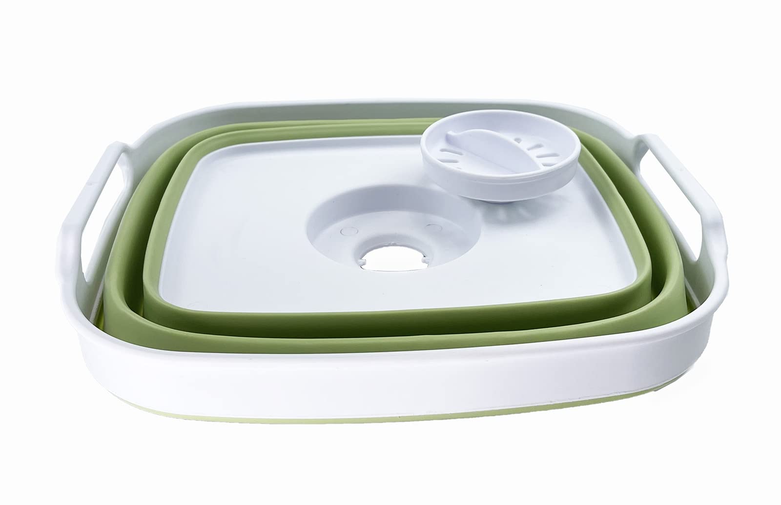 SAMMART Set Di 2 Bacinelle Pieghevoli Da 7,5 Litri Con Tappo Di Scarico – Secchiello Portatile In Plastica Per Campeggio, Lavaggio E Pulizia (Grigio E Verde Oliva) - 6