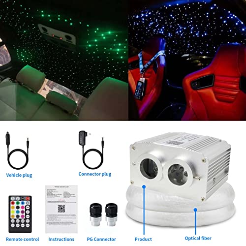 Image of AZIMOM Dual Port 16W Twinkle Bluetooth Fiber Optic Lights Star Ceiling Light Kits 1100pcs*0.03in*13.1ft Fibers Strands Sound Activated RGBW APP /Remote for Car Home Starlight Headliner Decor