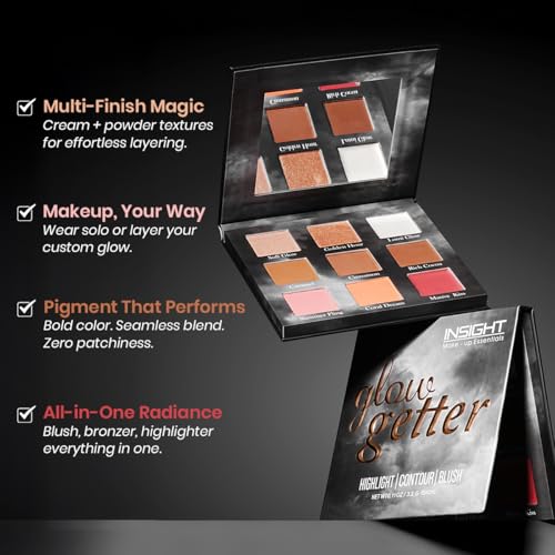 Image of INSIGHT Glow Getter 3-in-1 Blusher, Highlighter & Contour Palette | Face Sculpting, Shimmer & Glow Makeup Compact | Long-Lasting, Travel-Friendly 28.8 g