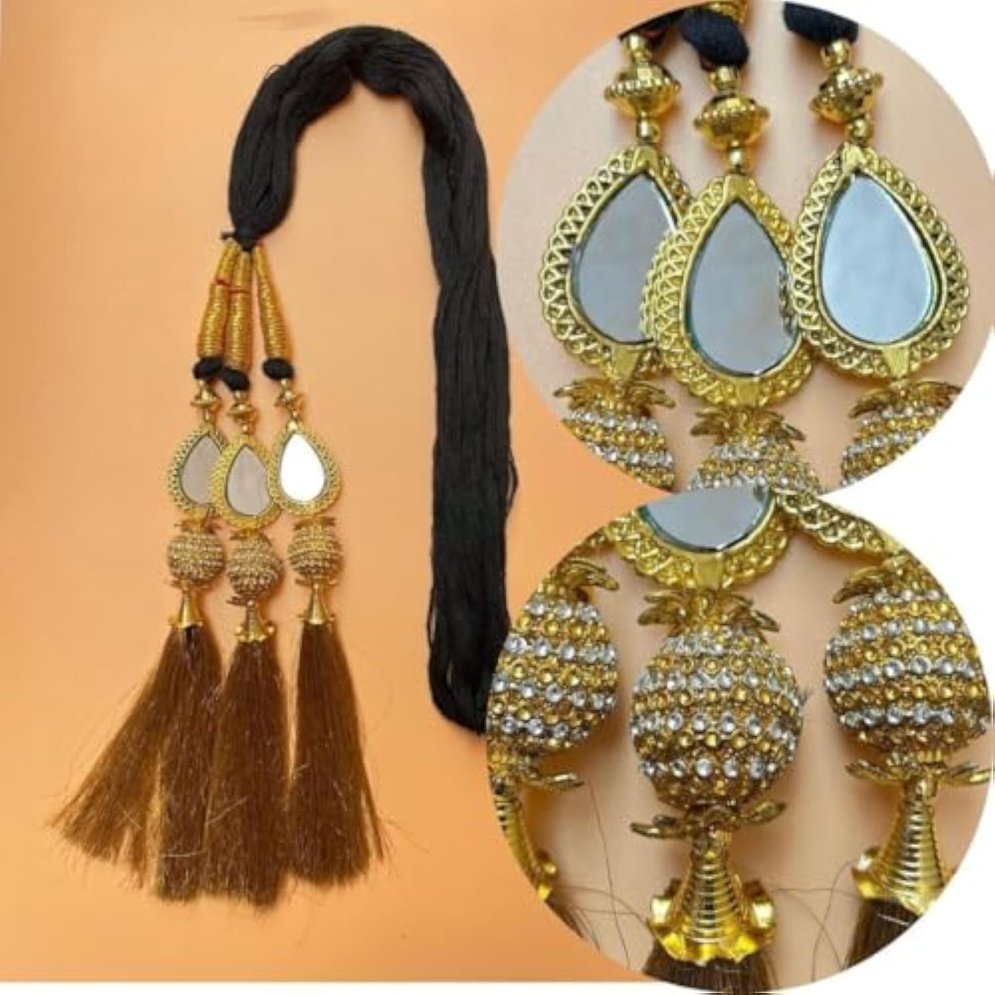 Women Punjabi Parandi Hair Accessory with Golden Braid Tassels