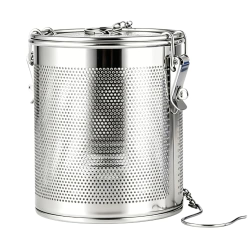 Seasoning Strainer, Stainless Steel Spice Filter, Cooking Spice Filter, Mesh Design Tea Ball Strainer Soup Seasonings Seperation Basket Filter with Chain Hook for Home Restaurant (10x11cm-(0.86L))