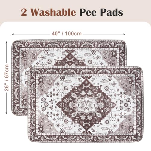 Image of Washable Pee Pads for Dogs, 2 Pack Reusable Puppy Training Pads 40 inchx26 inch Super Absorbent Waterproof Dog Training Pads, Non-Slip Potty Pads, Whelping Pads Litter Mat Light Brown Medallion