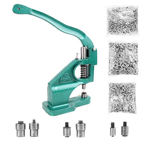 SKEMIX Hand Press Heavy Duty Grommet Machine with 3 Dies (#0#2#4) and 1500 Pcs Grommets Eyelet Tool Kit