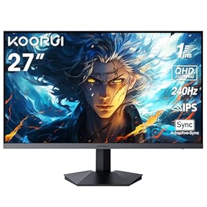 KOORUI 27 Inch Gaming Monitor, QHD(2560 ×1440) IPS Panel Computer Monitors, 240Hz, 1ms, Eye Care, HDMI 2.0 * 2/DP 1.4, VESA Compatible