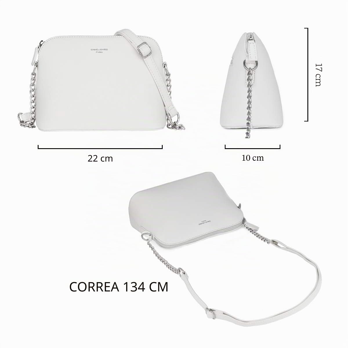 David Jones - Pequeño Bolso Bandolera Cadena Mujer - Bolsos de Hombro Cruzado Cuero PU - Mensajero Crossbody Bag - Bolso Mano Zip Embrague Clutch Pochette Noche Trabajo Moda Diario Vida