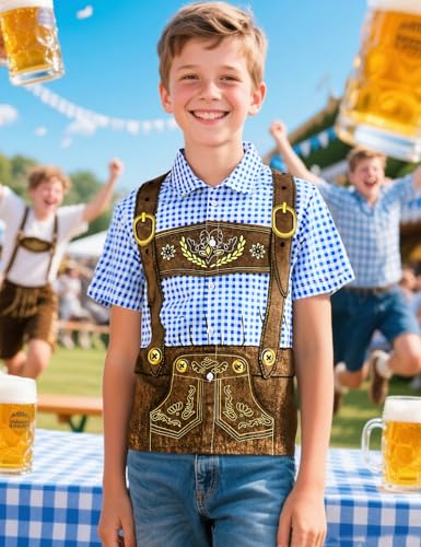 Roseelf Boys German Bavarian Oktoberfest Lederhosen Button Down Short Sleeve Shirt3