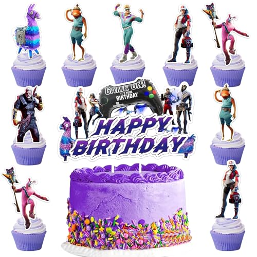 Ctxtqtdt 25 Piezas Decoracion Tartas Cumpleaños Fortnit para Niños Niñas, Topper Tarta Cumpleaños Fortnit, Decoración de Cupcakes, Cake Topper para Fiesta de Cumpleaños Niños (B)