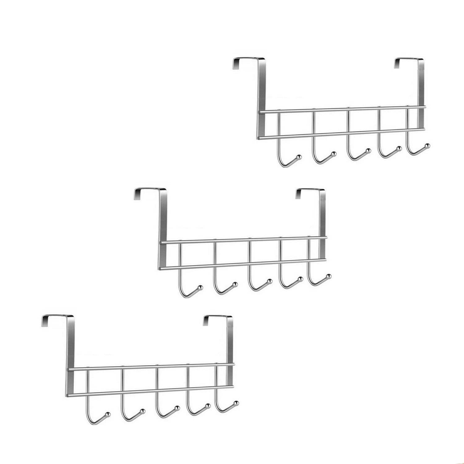 3 Pack Over The Door Rack with Hooks, 5 Hooks Hangers for Towels Coats Clothes Robes Ties Hats, Bathroom Closet Space Saver Organizer (Short Size)