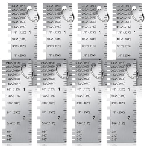 Pteanecay Metal Sheet Thickness Gauge, 8 Pack Stainless Steel Wire Gauge Size Inspection Tool Welding Tool Accessories