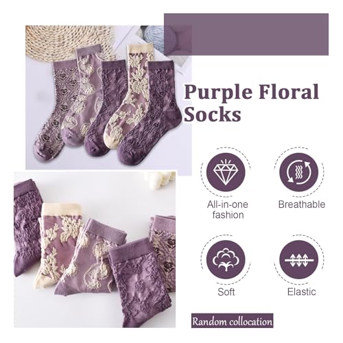 Womens Floral Socks, Cute Vintage Embroidered Frilly Socks, Kawaii Girly Casual Cotton Crew Ruffle Ankle Cottagecore Socks4