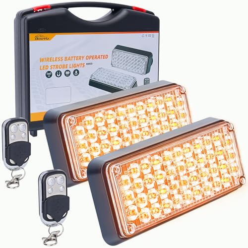 BooYu Amber Magnetic Flashing Strobe Light/w Controller Battery Operated Rechargeable LED Safety Beacon Lights Mini Portable Emergency Warning Light Bar for Vehicles Trucks Car 2-Pcs