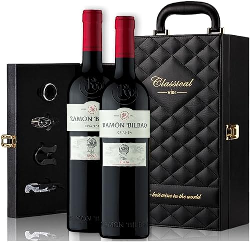 Genérico Estuche Ramón Bilbao - Envío 24 h - Estuche de Vino Elegante para Regalo con Dos Botellas de Vino y Set de 4 Accesorios (Rioja, Ramon Bilbao Crianza) EST Cuero 2 RB CR - imagen 9