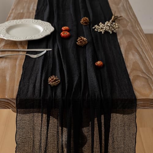 Image of Keketoarrange Black Table Runner Cheesecloth Gauze Rustic Premium Cotton Cheese Cloth Table Decor 120 Inch 10 FT for Wedding Bridal Baby Shower Long Sheer Boho Summer Home Decorations