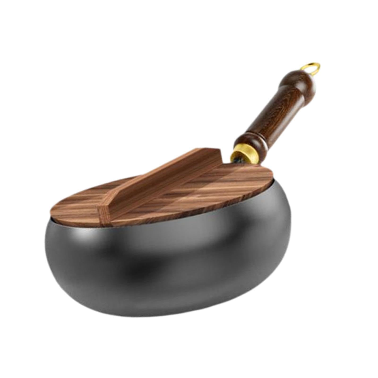 Ktuxzci Wood Lid Flat Bottom Nonstick Wok Pan Cooking Release Experience Frying And Braising With Wooden Handle Conducts Heat Evenly And Quickly Stovetop Induction, 24Cm