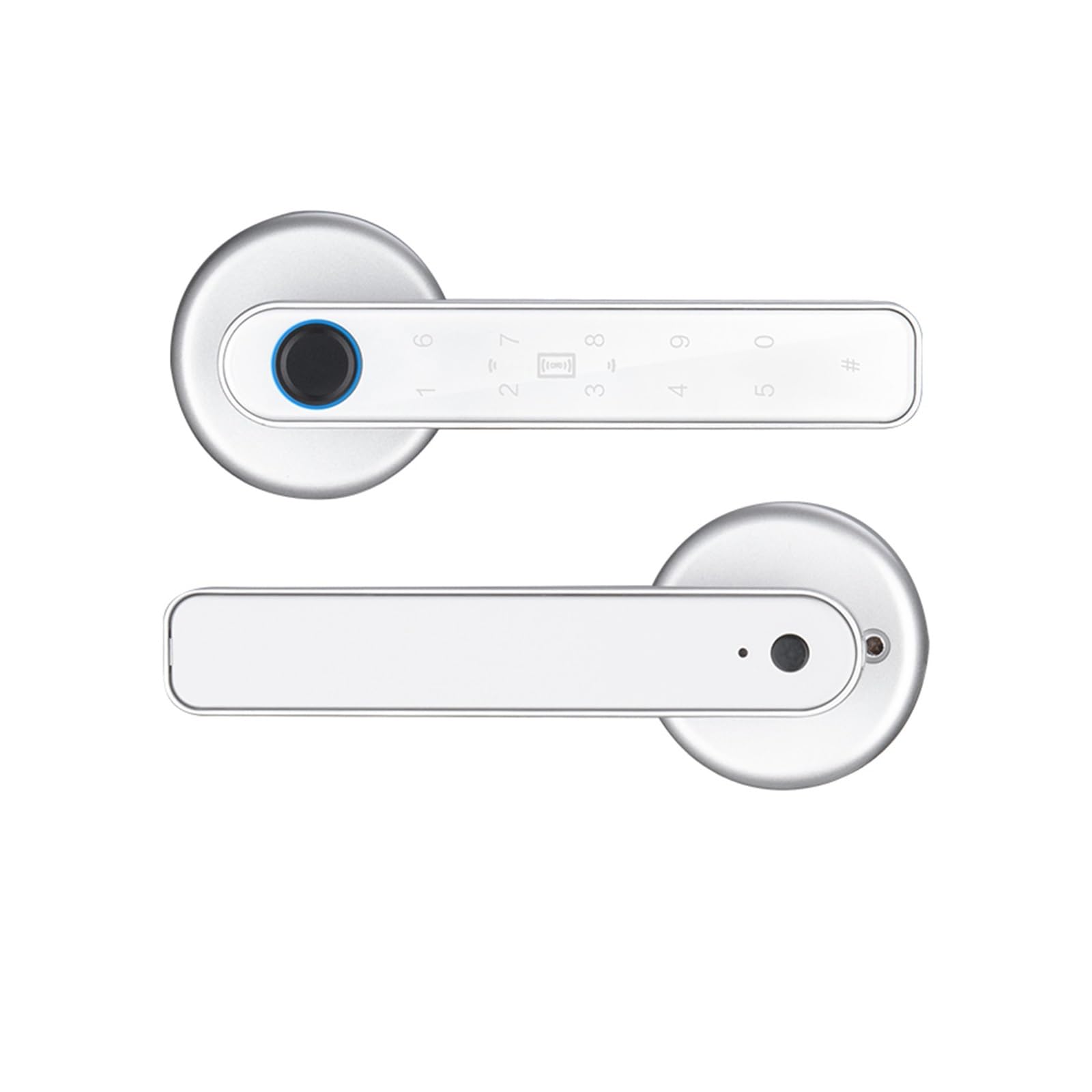 Fingerprint Security Handle Lock Biometric Password Key Unlock Type-C Emergency Charge for Doors(Silver)
