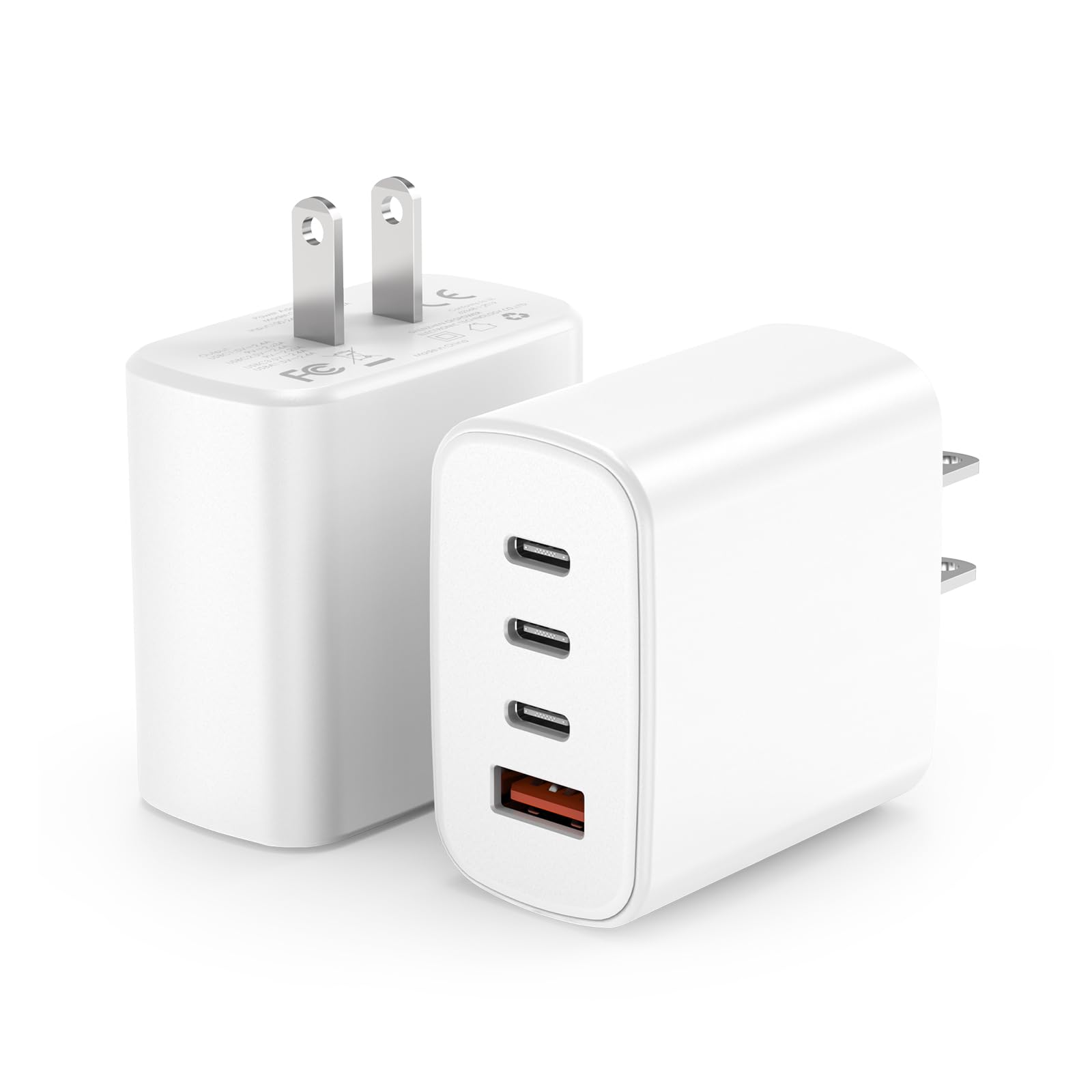 USB C Wall Charger, Amoner 2Pack 30W 4Ports iPhone Fast Charger Block (1 USB A Port +3 USB C Ports), iPhone Cube Adapter Compatible for 16/16Pro/16ProMax/15/15 Pro/14/13/12/11/SE/XS and More