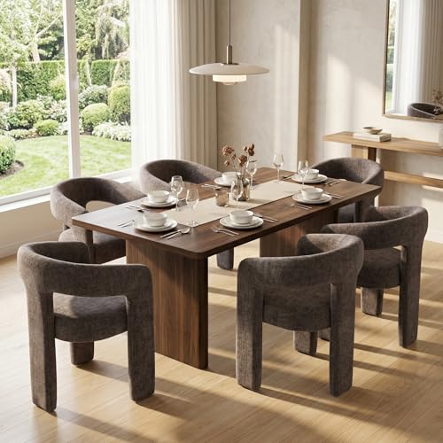 Image of HNY Modern Charcoal Grey Chenille Dining Chairs Set of 6, Upholstered Kitchen Chairs with 4 inch Thick Cushion & Wide Seat, Solid Wood Frame No Assembly Accent Chairs for Dining Room, Kitchen, Restaurant