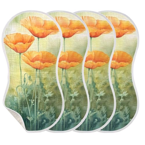 xigua Watercolor Orange Poppies Muslin Baby Burp Cloths Set of 1, Super Soft & Absorbent Burping Rags, Cotton Burp Clothes Shower Gift for Newborn, Baby Girls and Boys3
