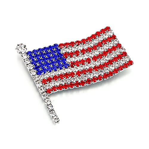 Image of BriLove Austrian Crystals Waving American National Flag Brooch Pin for Women