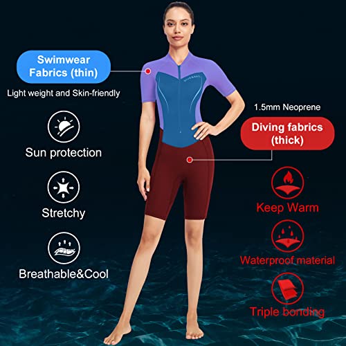Women's Sport Neoprene Diving Suit Short Sleeve 1.5Mm Warm Wetsuit Thermal Snorkeling Scuba Dive Skin Wet Suit For Kayaking Swimming Surfing Racing Sailing Water Sport #TOP2