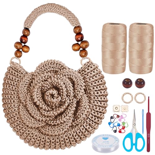 Image of ACRNIGHEET Crochet Kit for Advanced Beginners Pink Khaki Crochet Purse Bag for Women DIY Tote Bag Making Kit with Step-by-Step Tutorials Hobbies Project for Starter Boho Style Gift Ideas