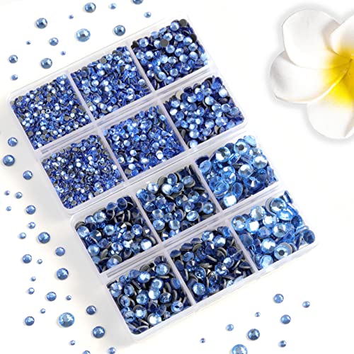 Image of 6736pcs Hotfix Rhinestones Flatback,Blue Rhinestones for Crafts Clothes Mixed 5 Sizes, Hotfix Crystals with Tweezers and Wax Pencil Kit, SS6-SS30,Lt.Sapphire