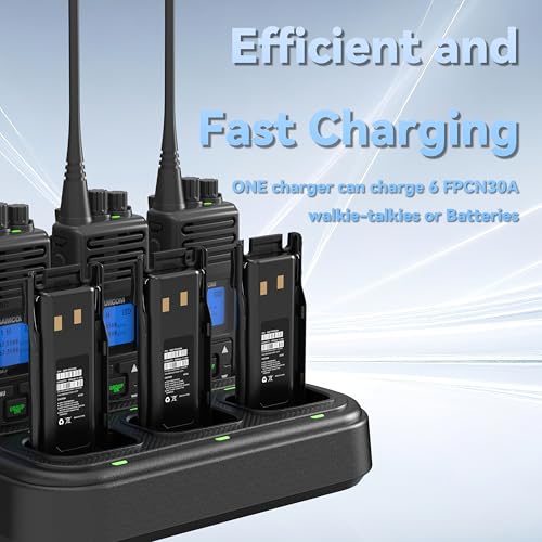 Image of SAMCOM Six Way Charger Multi Unit Gang Charging Station Organizer 60 Watts | with AC Adapter LED indicator Compatible with FPCN30A Rechargeable 1500 /3000mAh Batteries,4-5 Hours Charging Time
