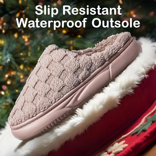 DIUS Fuzzy House Slippers for Women & Men, Memory Foam Slippers Indoor Outdoor Non Slip Rubber Sole Cozy Bedroom Shoes4