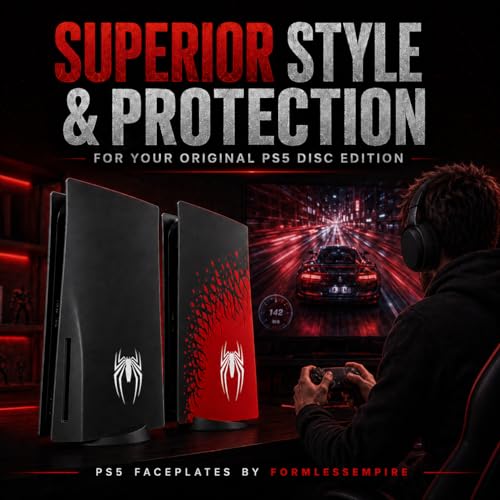 Image of Faceplate for PS5 Side Shell Plates PlayStation 5 Disc Edition Console Replacement Accessory Case Cover Black Plate Anti-Scratch Dust Cover Skin Protector (Spider)