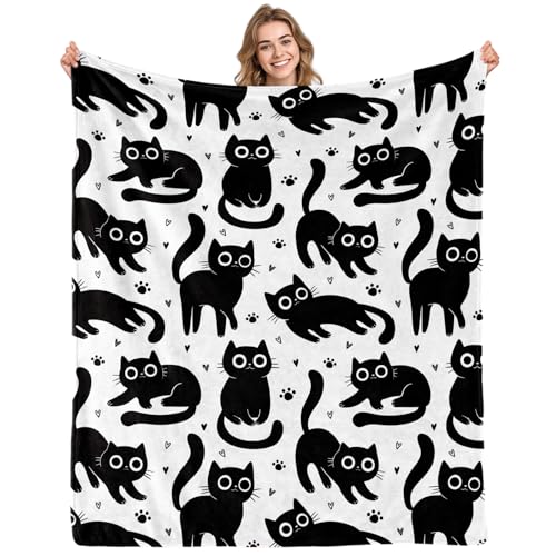 Aimego Black Cats Gifts Blanket for Cat Lovers Cute Pet Cats Throw Blanket for Girls Women Lucky Animal for Boys Men Friend Sofa Bed Chair Living Room(50x60 Inch)