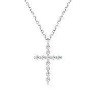 Moissanite Cross Necklace for Women 18K White Gold/14K Gold Plated Cross Necklace Dainty Small Cross Faith Pendant Choker Charm Trendy Religious Jewelry Gift