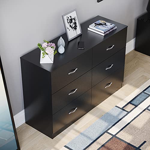 Vida Designs 6 Drawer Wide Chest of Drawers Bedroom Storage Unit Sliding Drawers Bedroom Furniture (Black) - Image 8