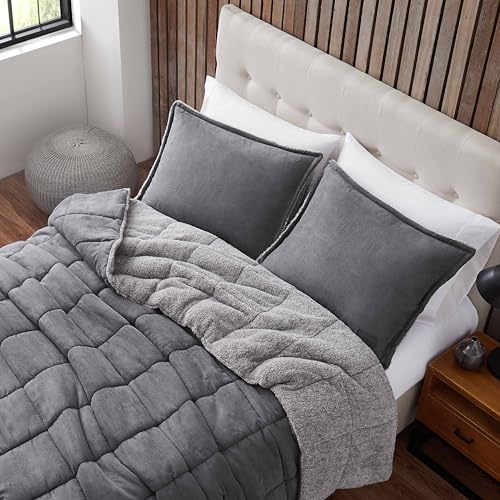 Image of Eddie Bauer - Queen Comforter Set, Microsuede Bedding with Soft Sherpa Reverse, 3 Piece Bed Set with Matching Pillowcases (Sherwood Grey)