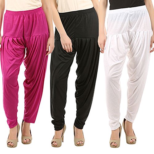 Image of Buy That Trendz Combo Offer (Pack of 3) Cotton Viscose Lycra Dhoti Patiyala Salwar Harem Bottoms Pants for Womens (White, Maroon, Black)